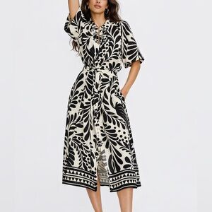 H&M Tie-Belt Button Down Shirt Dress Medium